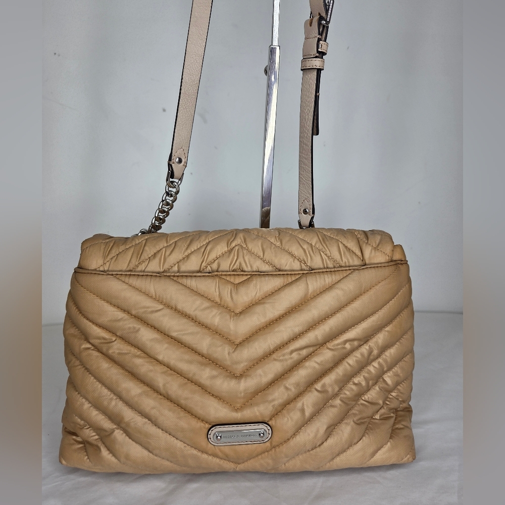 Rebecca Minkoff Elegant Nylon Beige Quilted Shoulder Bag - Picture 3 of 14